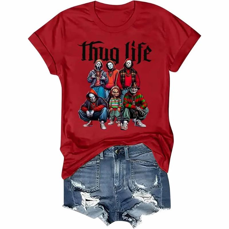 Футболка с фильмом ужасов «Thug Life» Футболка с персонажем ужасов «Friends» на Хэллоуин Футболка с забавной графикой на Хэллоуин Женская