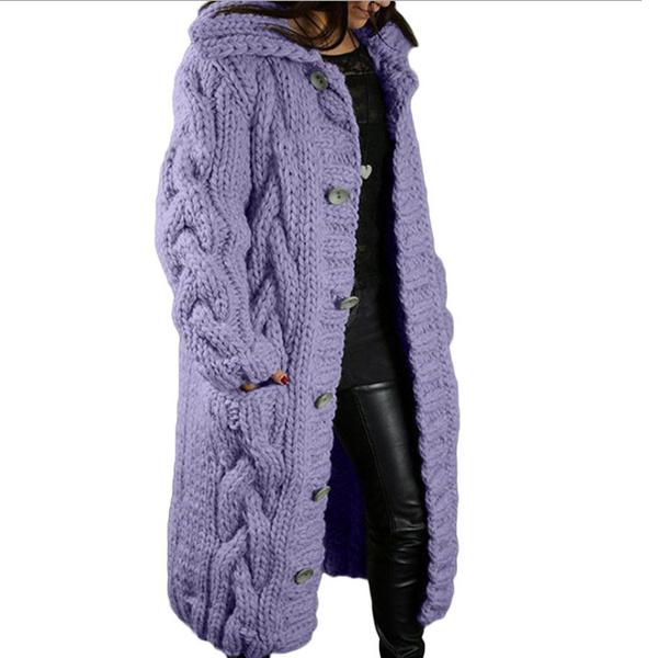 Women's Autumn Winter Long Sleeve Knitted Cardigan Coat Casual Streetwear Hooded Sweater Coat