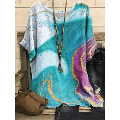 Женская повседневная футболка с 3D-принтом, винтажная, контрастного цвета, свободная, с коротким рукавом, топы больших размеров на весну и лето