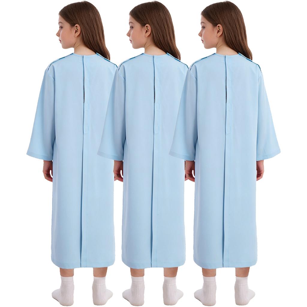Unisex Medical Patient Nursing Gown Long Sleeve Back Split Hook Loop Fastener 3pcs Adaptive Clothing