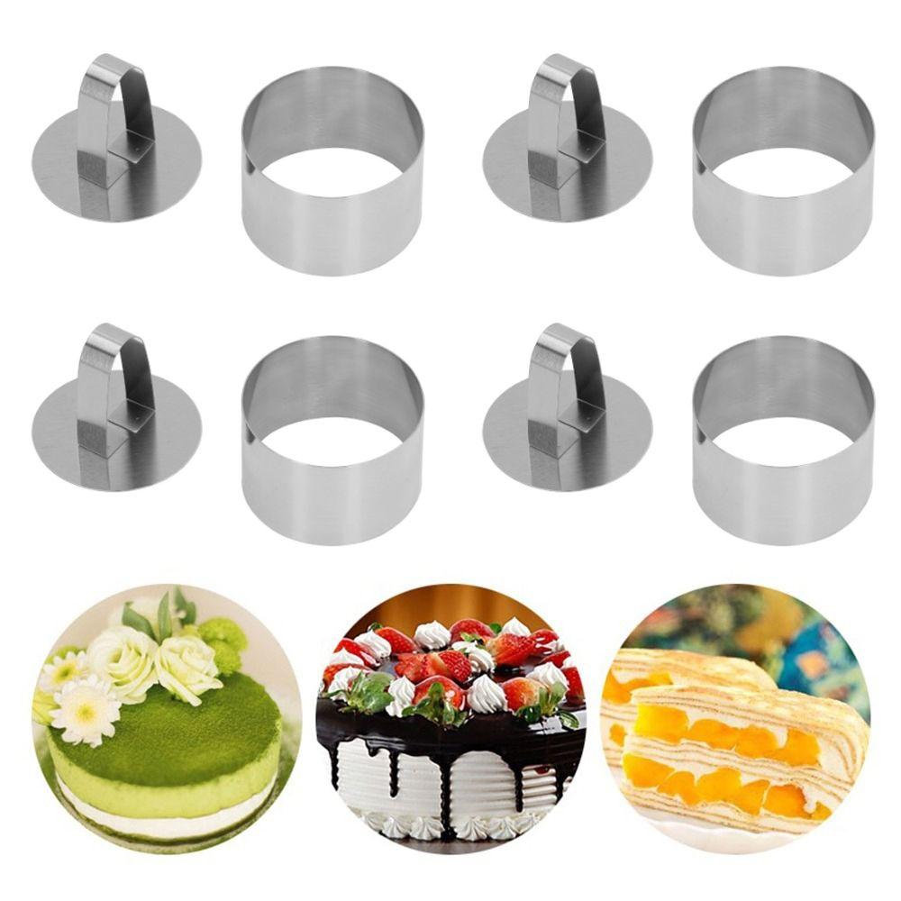 4PCS with Pusher Mousse Ring Mold Stainless Steel Cookie Mold Crumpet Ring Restaurant Catering