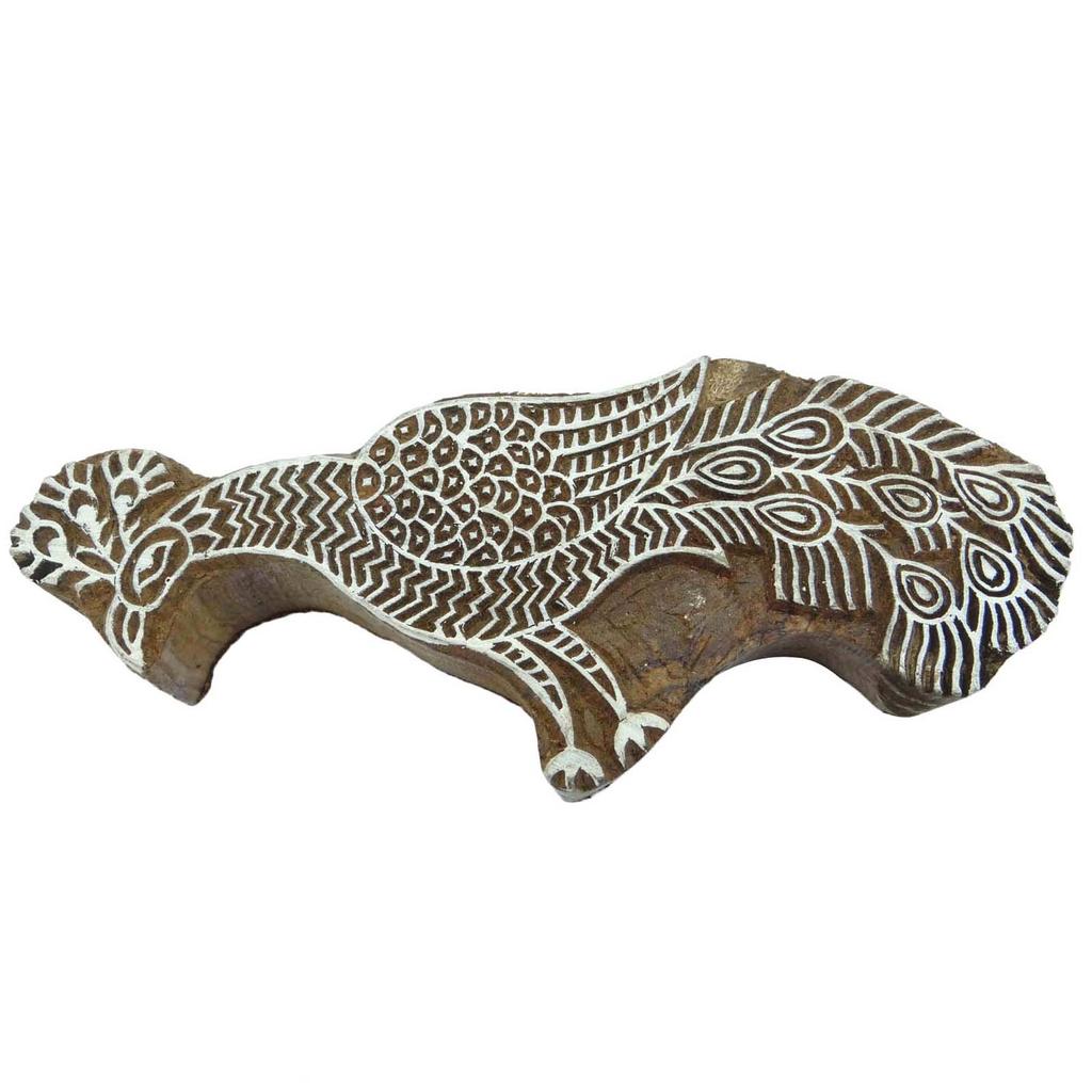 Текстильная печать на ткани Печать павлина Дизайн Деревянный блок Текстильный блок