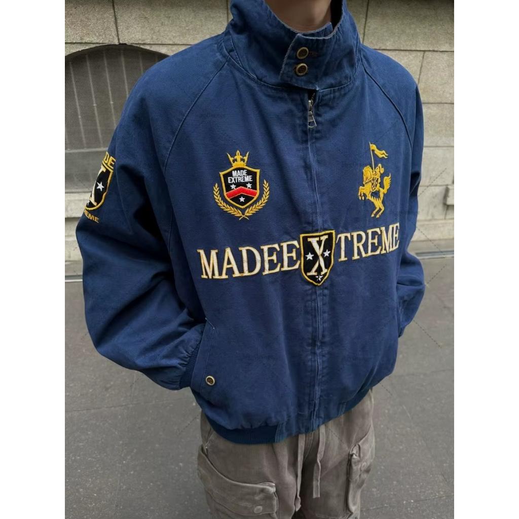 Куртка-бомбер ZYLLO в стиле американского ретро-винтажа с вышивкой и молнией, модная, в стиле хип-хоп, с отложным воротником, в стиле 2000-х, уличная одежда, свободный крой, повседневная.