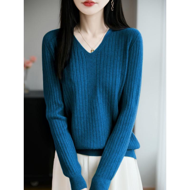 DAFIFY Женская мода повседневная осень-зима однотонный принт длинный рукав V-образный вырез свитера