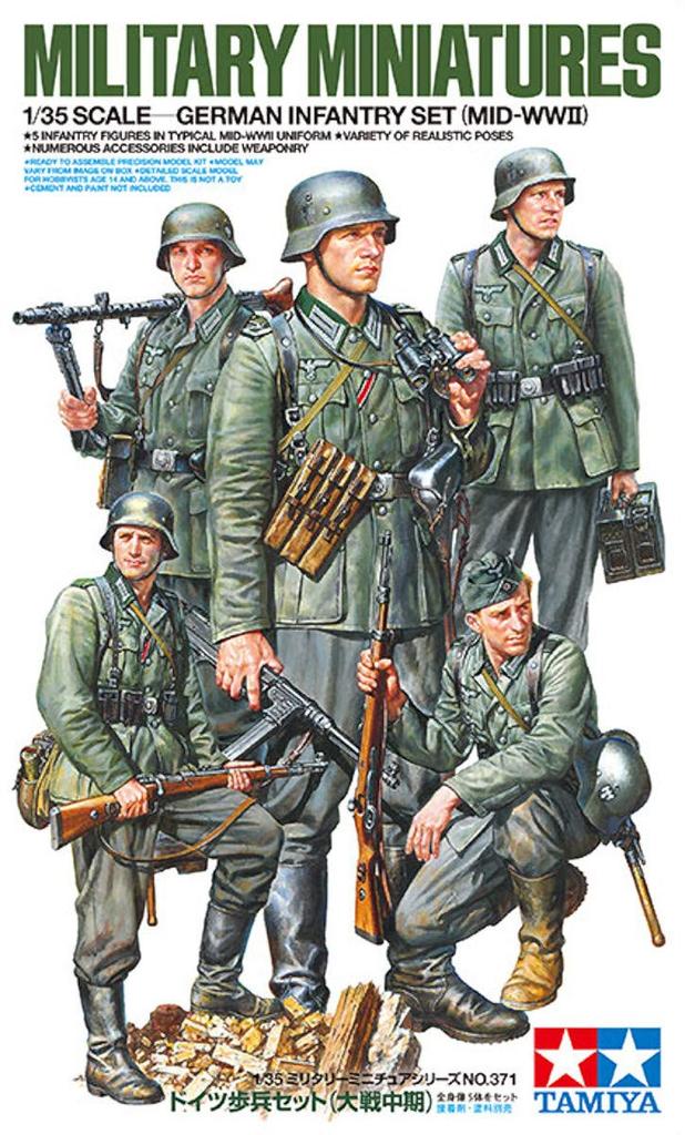 Tamiya Military Miniature Series 371 German Infantry Period Plastic Model Kit 35371 1/35 No. Set, Mid-War