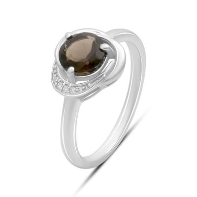 Серебряное кольцо с натуральным раухтопазом (дымчатым кварцем) 1.171ct, фианитами, вес изделия 3,09 гр (2180500)