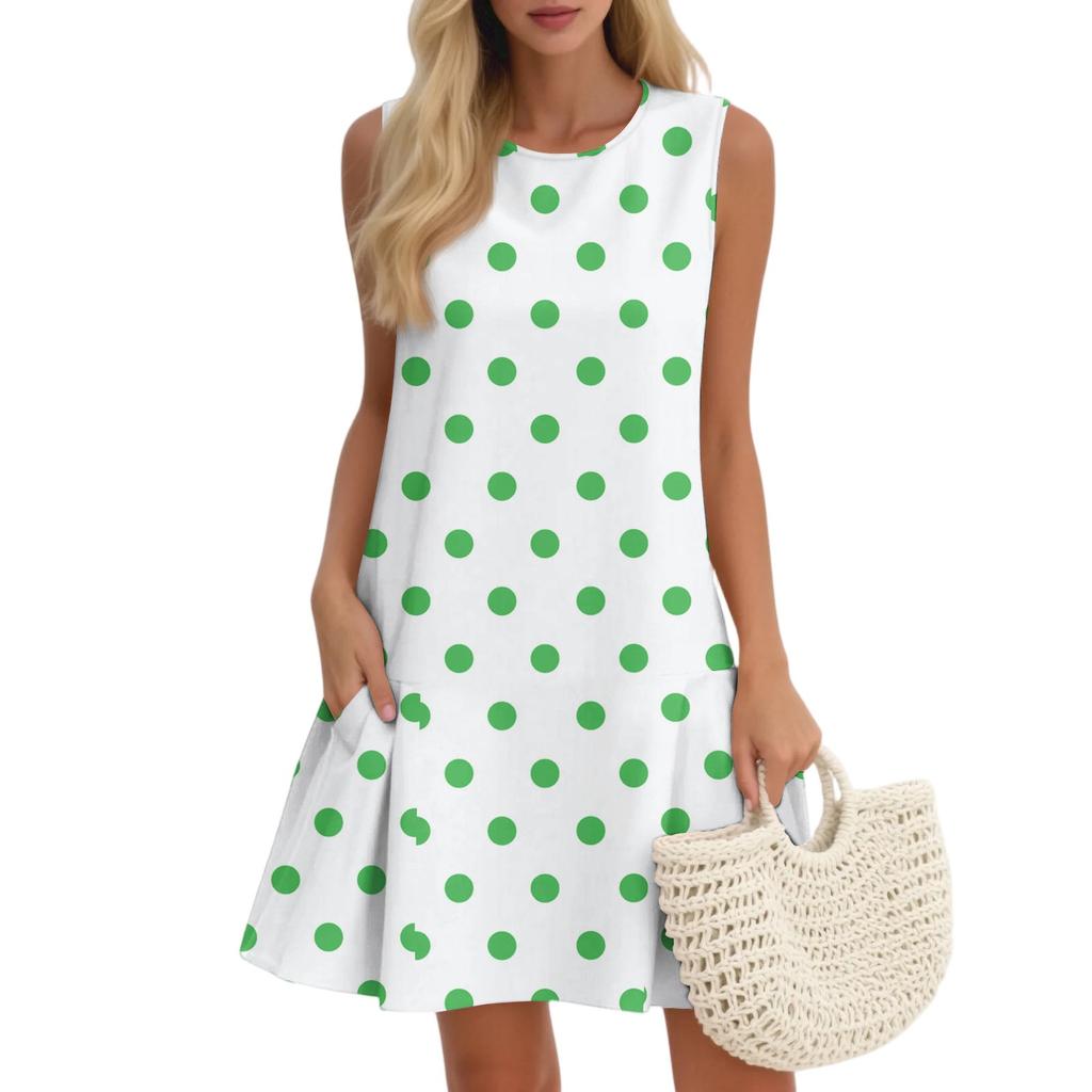 Женский повседневный модный дышащий жилет с круглым вырезом, цветочное праздничное платье с карманами