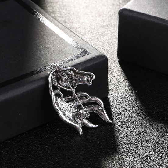 Yousheng Retro Rhinestone Horse Brooch Pin Women Men Zinc Alloy Horse Head Lapel Pin Animal Sweater Dress Suit Clothing Accessories Jewelry Gift