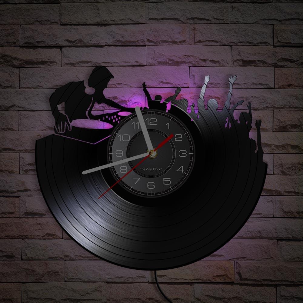 Ночной клуб, музыкальный фестиваль, диджейская будка, поворотные столы, Настенный декор для ночного клуба, настенные часы, дискотека, танцевальная вечеринка, виниловая пластинка, настенные часы