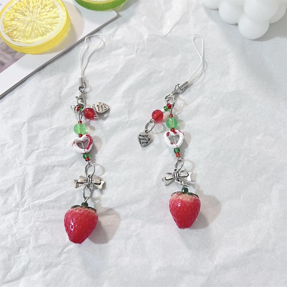 Acrylic Strawberry Keychain Pendant Bag Hanging Car Keyring Strawberry Beads Phone Chain Gifts