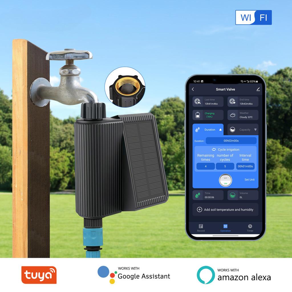 Tuya Smart Watering Timer Solar Powered Wifi Hose Faucet Timer with Brass Inlet Wi-Fi Programmable Sprinkler Timer