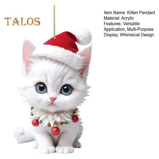 Подвеска в виде котенка со шляпой, подвесное украшение для зеркала заднего вида автомобиля, акриловое мультяшное украшение для салона автомобиля, рождественский подарок