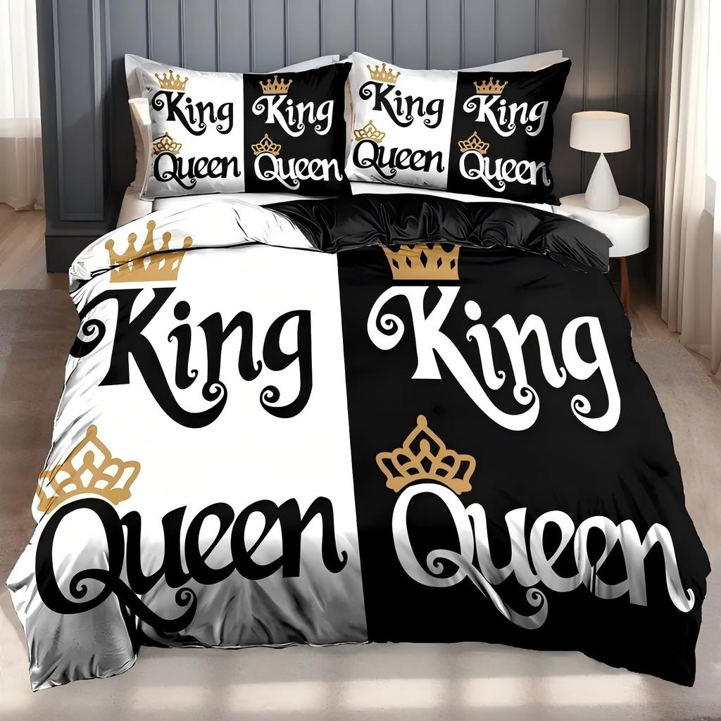 Black White King Queen Crown Design 3D Printed Quilt Cover Soft Comfortable Bedding Cover Home Textiles Duvet Cover Pillowcases