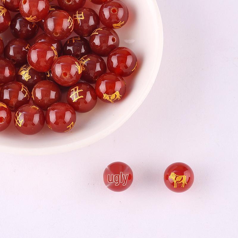 Браслет и подвеска из красного агата с бусинами знаков зодиака и разделительными бусинами-бочонками для DIY