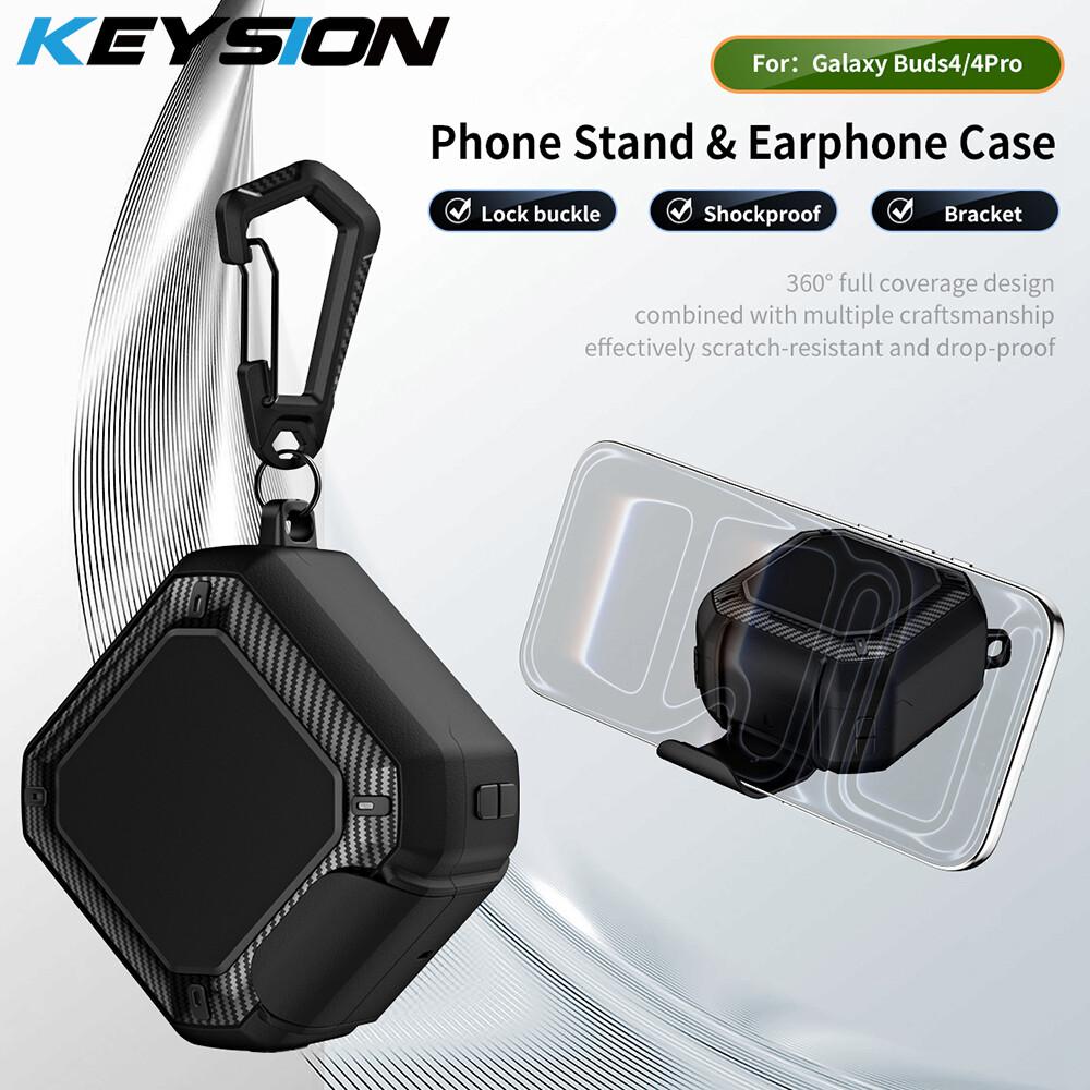 KEYSION Чехол для Bluetooth-наушников для Samsung Buds 4 Pro Силикон+ПК С подставкой для телефона Крючок Ударопрочный чехол для Galaxy Buds4 4 Pro
