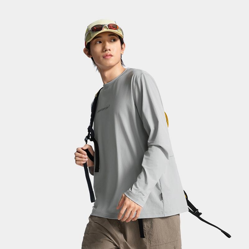 Li Ning CF Comfort Быстросохнущая Приятная к коже Прохладная Свободная Футболка-пуловер с круглым вырезом и длинными рукавами Мужские топы Кирпично-серый ATLV089-1