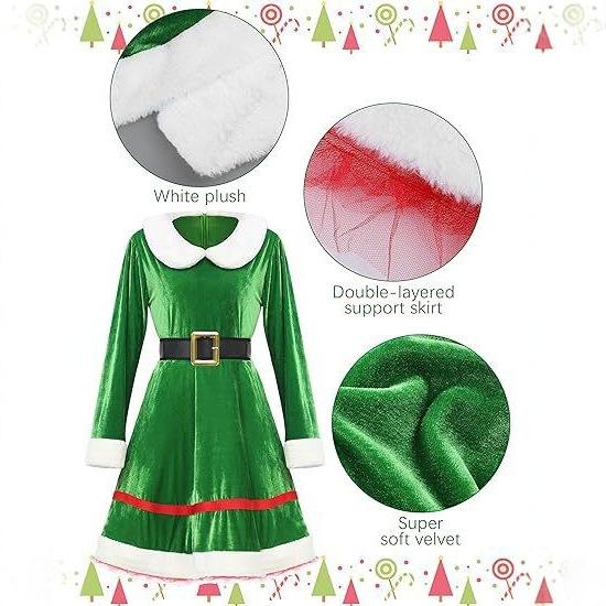 Children's Christmas costume, women's dress set, unisex outfit Cosplay Adult Green Elf Costume