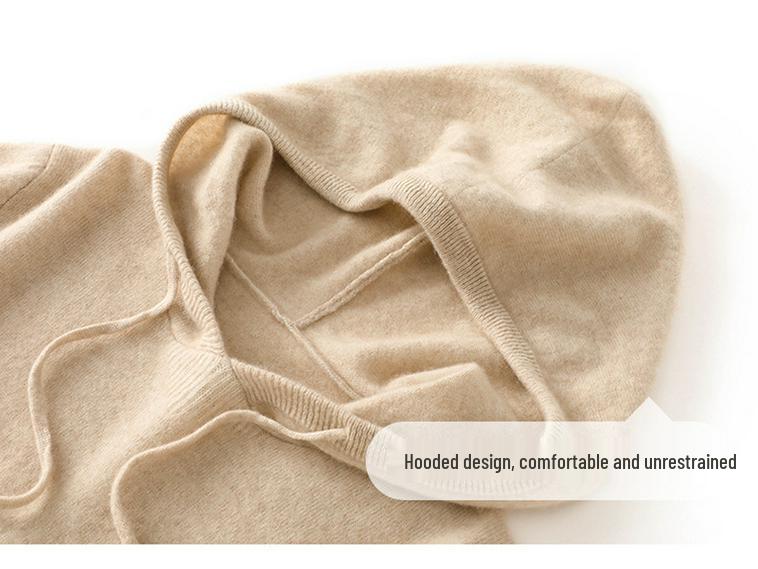 Women's Hooded Cashmere Sweater: Warm, Windproof, Long-Sleeved Pullover with Solid Color for Autumn and Winter.