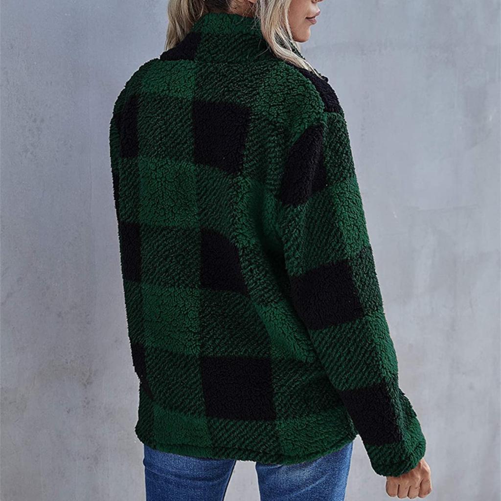 2025 Новый женский клетчатый флисовый свитер с высоким воротником, пуловер свободного кроя, осенне-зимняя мода