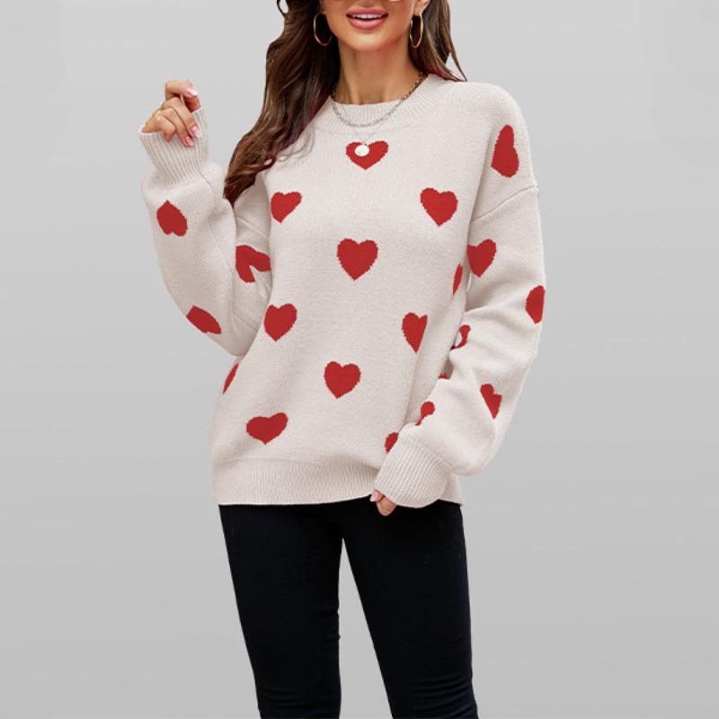 Women's Autumn/winter Love Print Casual Loose Knit Sweater