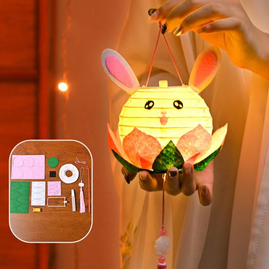 Набор для изготовления фонариков в виде кроликов своими руками, светодиодные фонарики ручной работы, пакет материалов, подвесные фонари на Праздник середины осени, инструменты для изготовления поделок для родителей и детей