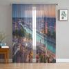 City Far View River Street Modern Printed Tulle Curtains for Bedroom Balcony Window Decor Creative Fashion Home Sheer Curtain