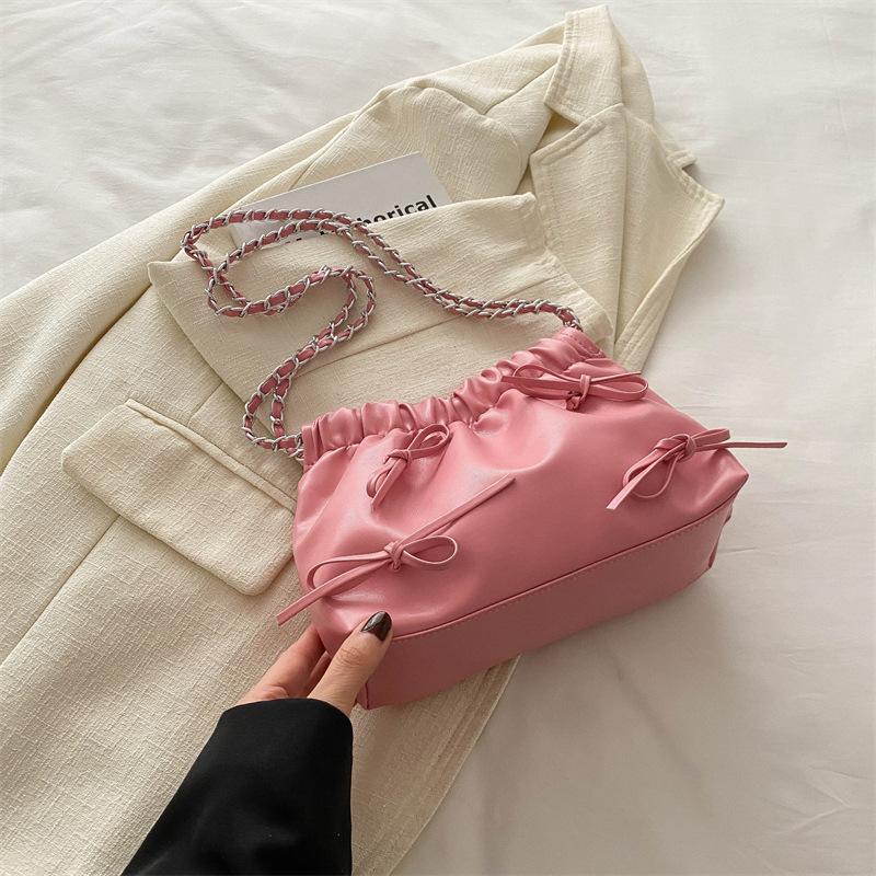 Trendy Ruched Faux Leather Bucket Bag for Women, Fashion Chain Shoulder Crossbody Hobo Purse, Casual Chic Handbag
