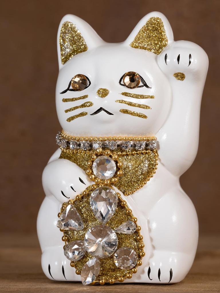 Кошка на удачу, ювелирное изделие, кошка-левша, кошка на удачу, кошка Манеки, украшение фэн-шуй, коробка для пожертвований, белая (S-РАЗМЕР Белый) Поднятый/Керамика_Счастливый (jw_S