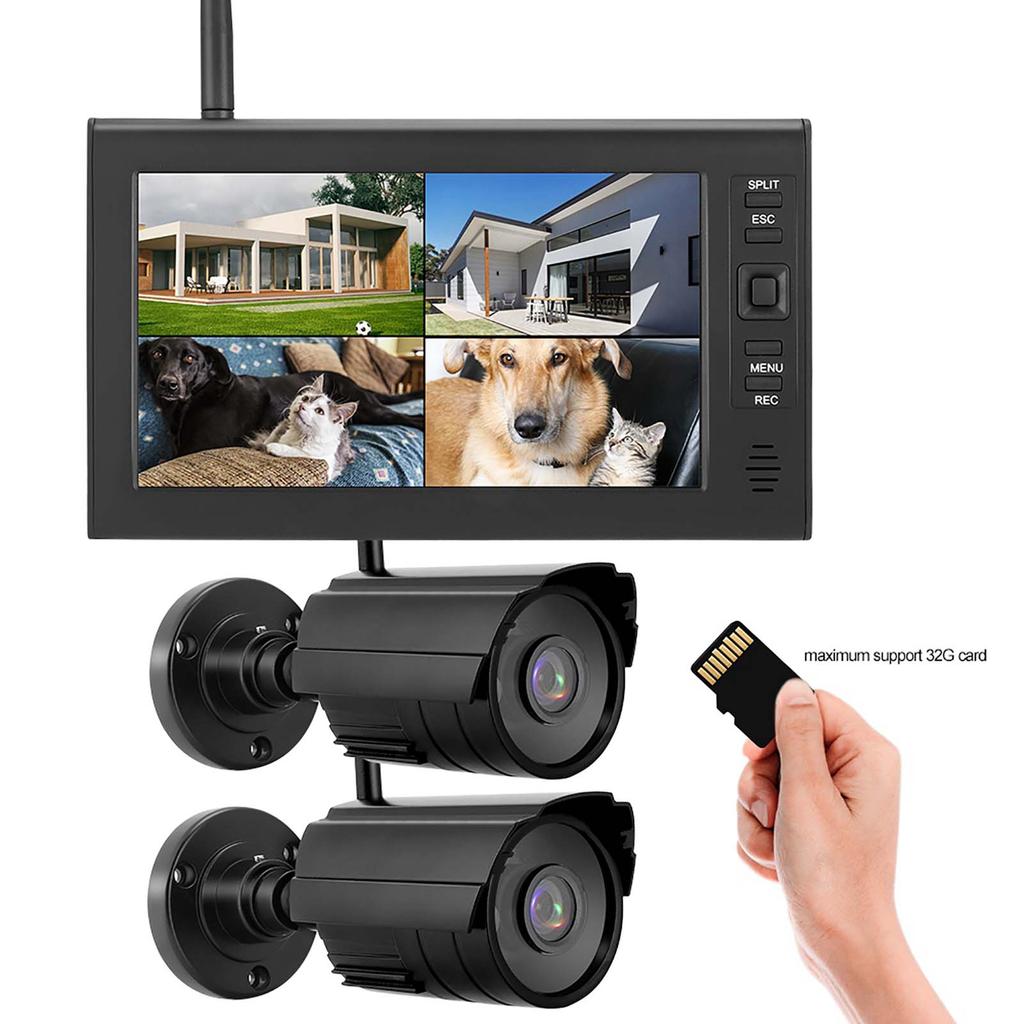 7-дюймовый ЖК-дисплей Беспроводная 4-канальная система мониторинга безопасности Дисплей+Камера 2 шт. ИК-камеры Карта памяти