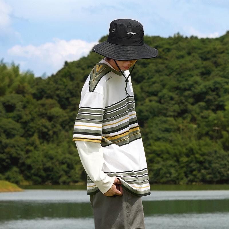 Футболка Li Ning CF Series с круглым вырезом и принтом, удобная, дышащая, с коротким рукавом, унисекс, в полоску, с оттенком белого ATSU781-1