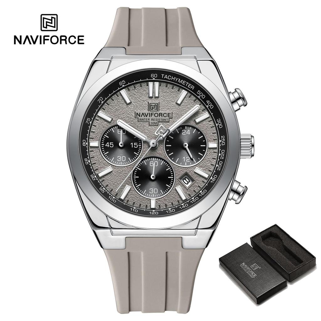 Naviforce Men Watch Calendar Quartz Movement Silicone Strap Stopwatch Chronograph Luminous Hands Waterproof Men Casual Multifunctional Watch NF8080