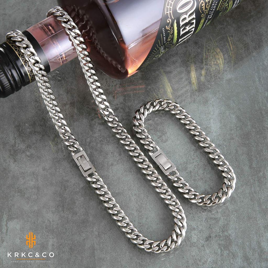 Комплект ожерелья и браслета Kihei Ширина 8 мм Цепь Miami Cuban 18 кг Kihei Cut Аксессуары Подарок на день рождения Рождество KRKC&CO Мужской 4-сторонний