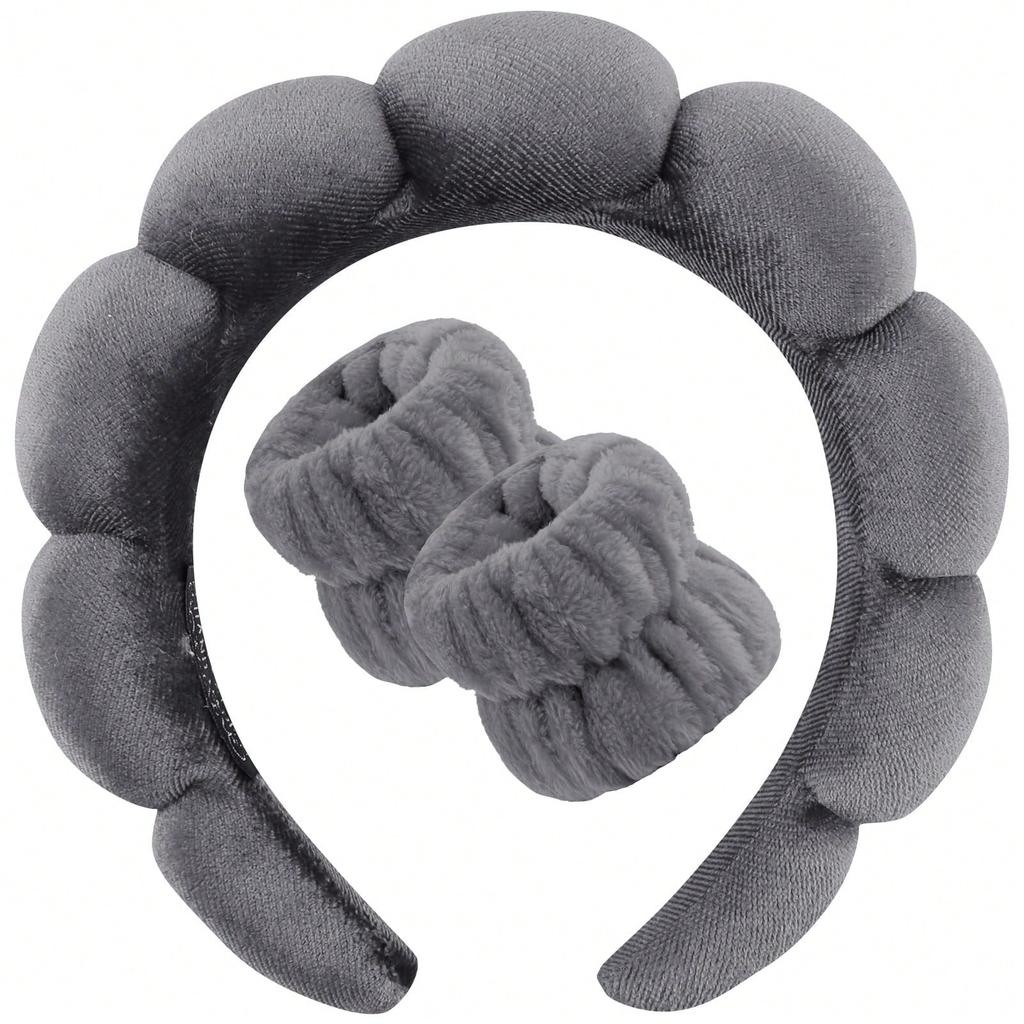 1 Ремешок для умывания лица / 2 Нарукавные повязки для умывания лица Макияж Уход за кожей Пушистый розовый велюровый ремешок Набор аксессуаров для волос для девочки Инструменты для спа-ухода за кожей