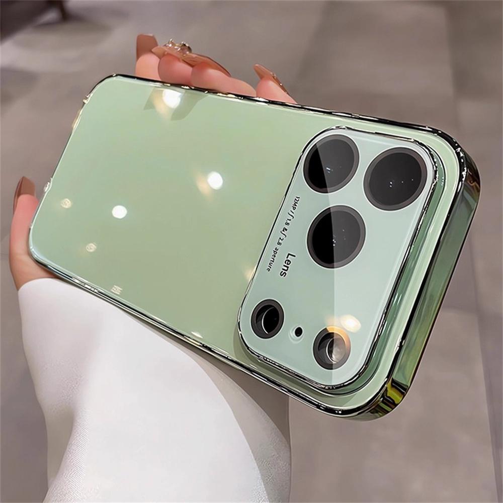 Original Glass Window Case For iPhone 17 16 15 14 13 12 Pro Max Air Shockproof Plating Armor Glossy Lens Protection Cover