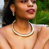 IngeSight.Z преувеличенное массивное полосатое плоское ожерелье со змеиным воротником, женское винтажное ожерелье золотого цвета с широким металлическим колье в африканском племени