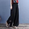 Women's Summer Loose Literary Retro Casual Wide Leg Pants Chinese Style Solid Color Embroidery Nine Minute Pants