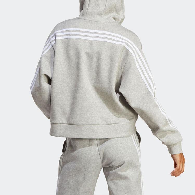 adidas Полосатая толстовка с капюшоном на молнии для женщин, серая IB8511