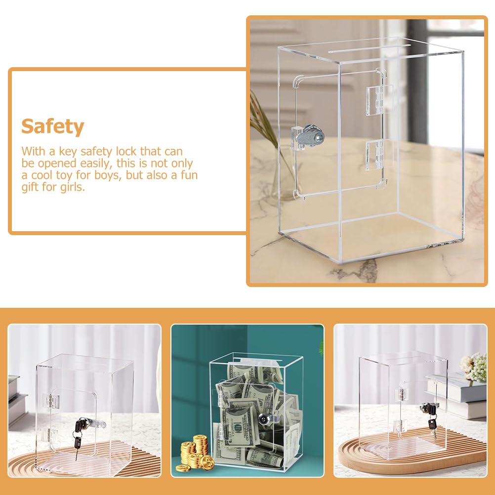DOITOOL Коробка для пожертвований с бюллетенями Пожертвования на благотворительность с копилкой Большая Акриловая копилка для денег Замок, Акрил, Большой, Прозрачный, Коробка, Банк, Коробка,