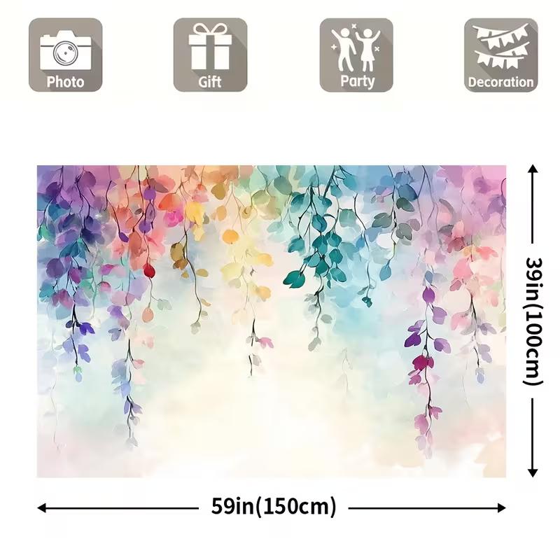 2D Watercolor Rainbow Wisteria Drooping Vine Boho Backdrop