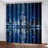 City Beauty At Night High-rise Buildings Lit Curtains, Home Bedroom Living Room Shade Curtains, a Set of Two Pieces