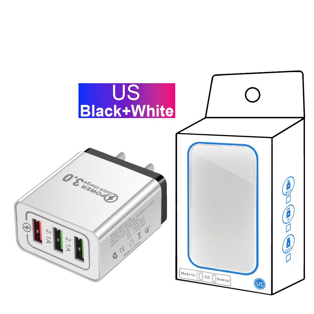 QC3.0 Multi-Port Travel Charger: 3 USB, Fast Charge 5V/9V/12V, 2.4A, US/EU Specs