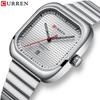 Men's Casual Quartz Watch Creative Square Calendar Dial Stainless Steel Strap Men's Wristwatch Festival Gift Men's Exquisite Gift Watch