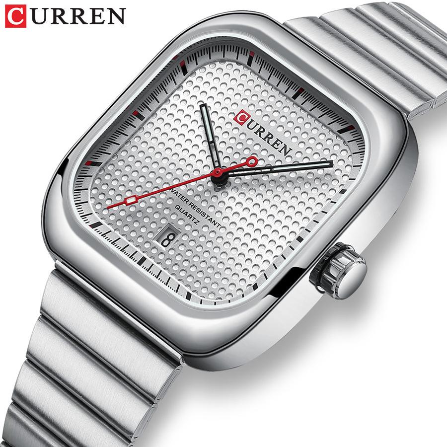 Men's Casual Quartz Watch Creative Square Calendar Dial Stainless Steel Strap Men's Wristwatch Festival Gift Men's Exquisite Gift Watch
