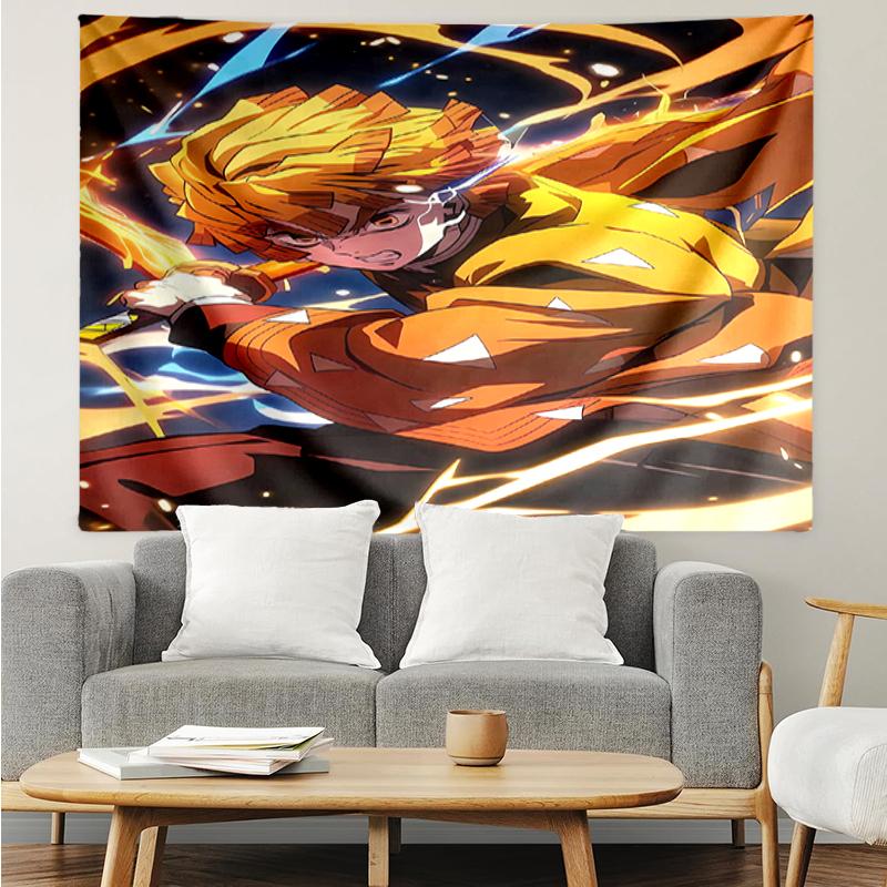 Demon-Slayer Print Tapestry, Backdrop, Easy Setup, Ideal for Bedroom, Office & Living Room, with Aesthetic Wall Hanging Decor.