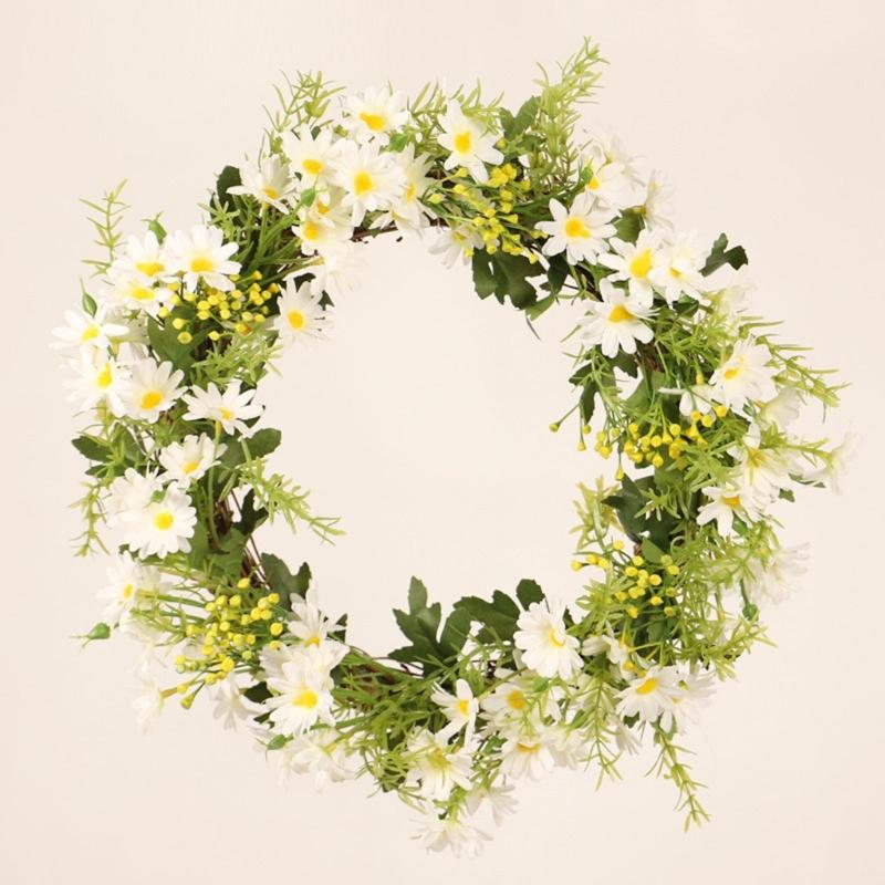 Spring Wreath Artificial Daisys Wreath with Flower Summer Wreath for Front Door Wall Window Party Festival Wedding Decors