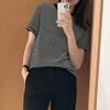 Pure Cotton Short Sleeve T-shirt with Black and White Stripes New Korean Version Round Neck Loose Thin All-match Blouse