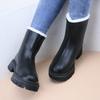 Ankle Square Heel Modern Boots Winter Round Toe Ladies Shoes On Sale 2024 New Mid Heel Solid Turned Over Edge Women's Boots