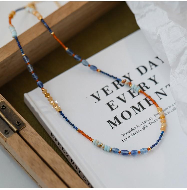 Ожерелье из лазурита в дунхуанском стиле: Синяя и оранжевая тушь в китайском стиле, цепочка на ключицу