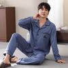 Pure Cotton Pajamas Men'S Spring And Autumn Long-Sleeved Trousers Set Autumn And Winter Thin Large-Size Cardigan Loungewear