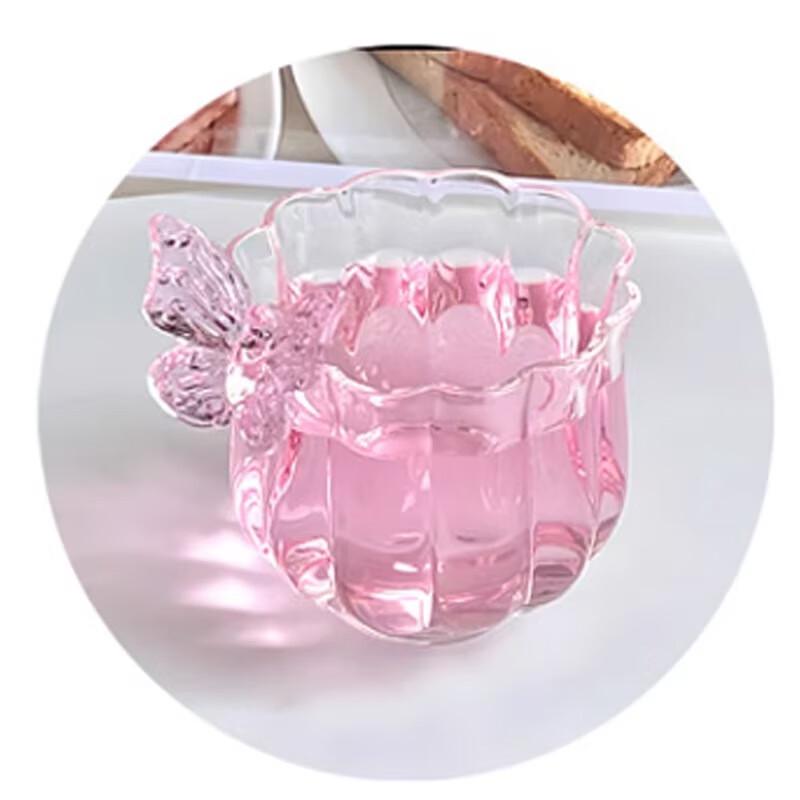 Pink Butterfly Glass Boba Straw Cup